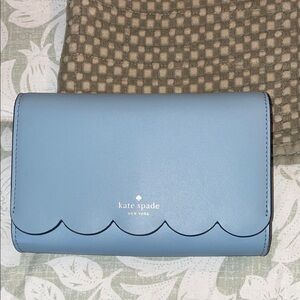 kate spade Scalloped Flap Leather Clutch in Light Blue